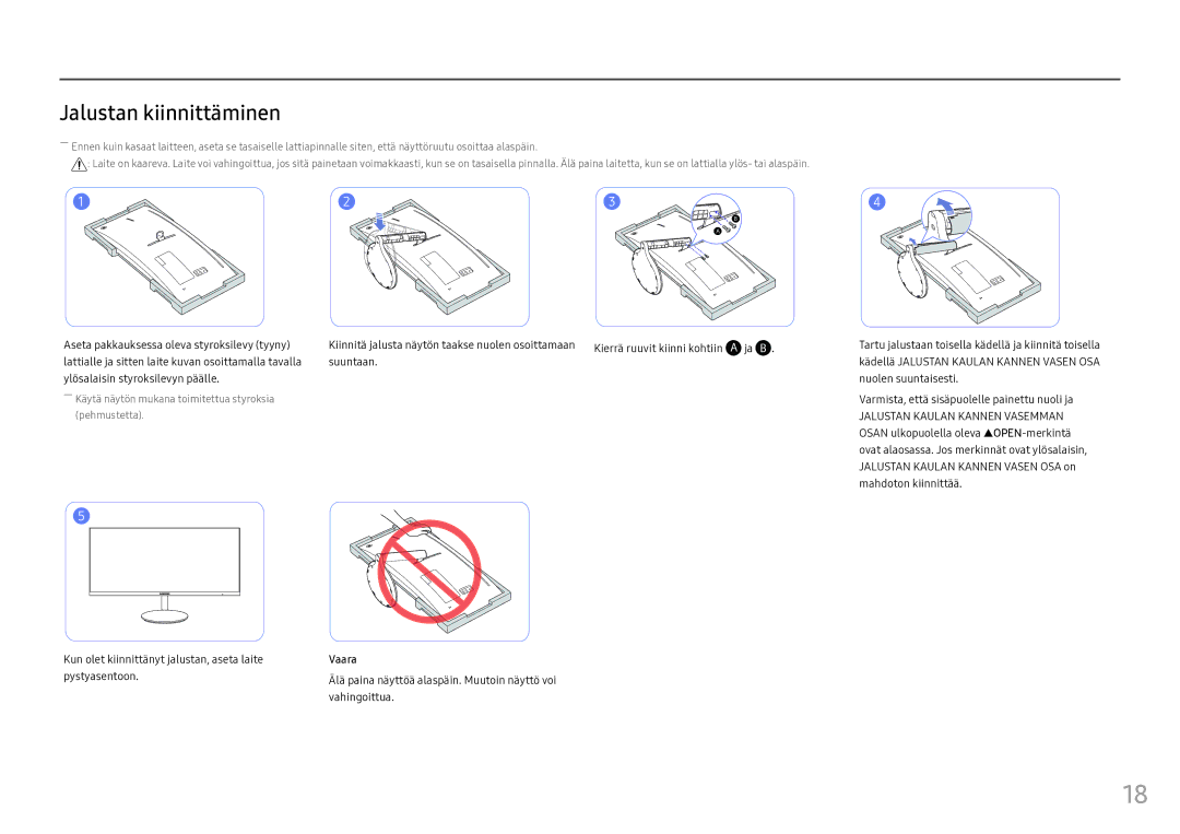 Samsung LC34F791WQUXEN manual Jalustan kiinnittäminen 