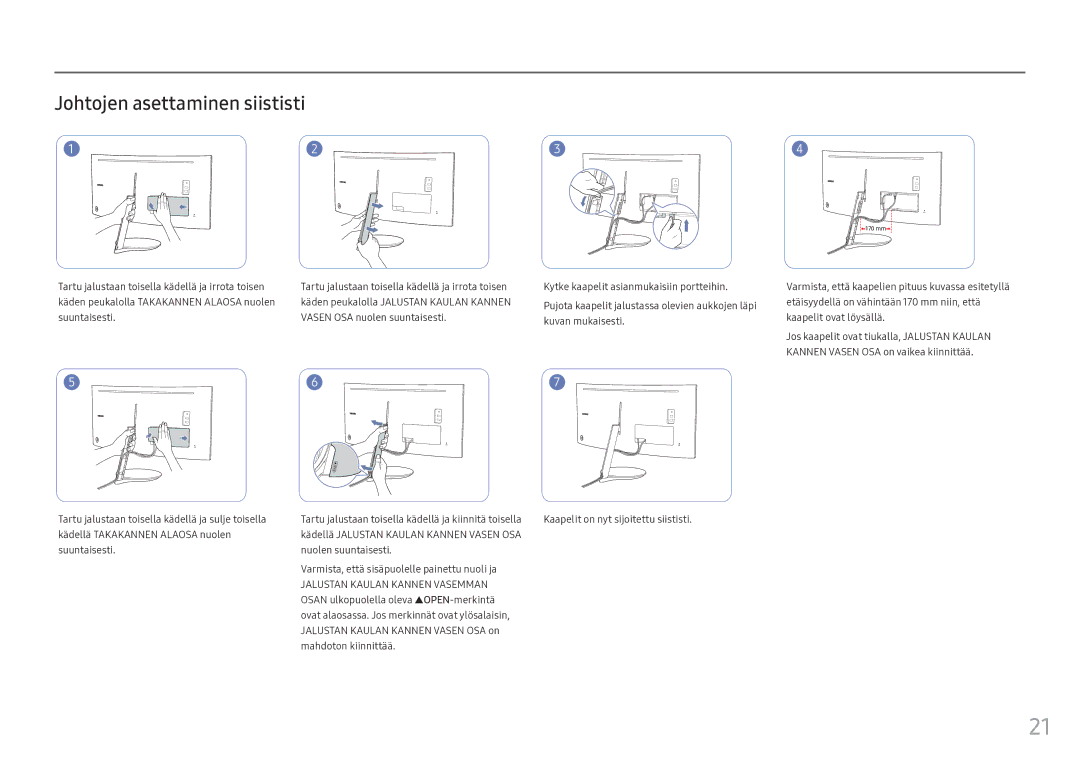 Samsung LC34F791WQUXEN manual Johtojen asettaminen siististi 