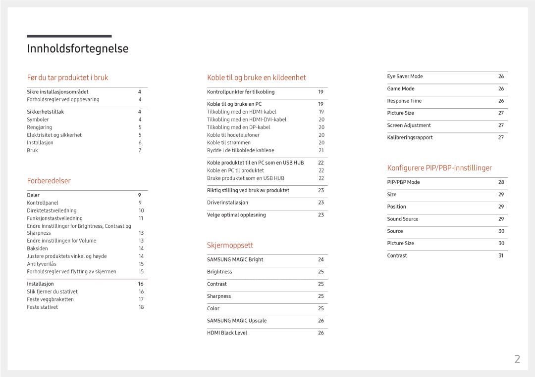 Samsung LC34F791WQUXEN manual Innholdsfortegnelse 