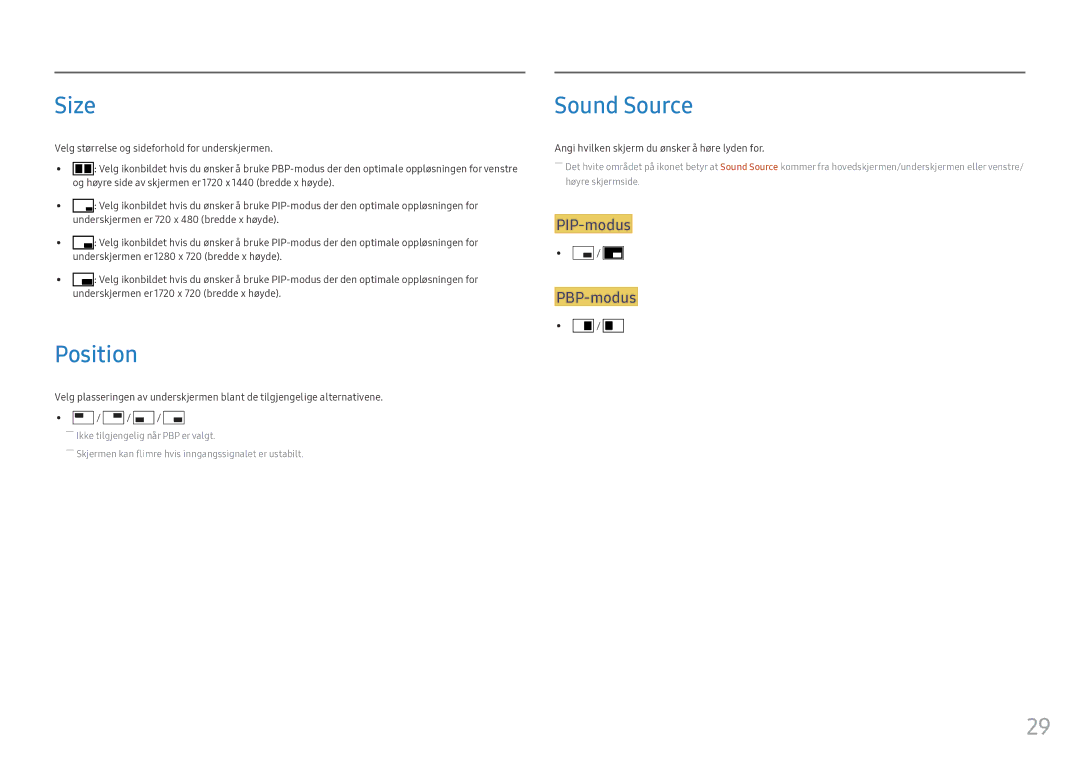 Samsung LC34F791WQUXEN manual Size, Position, Sound Source 