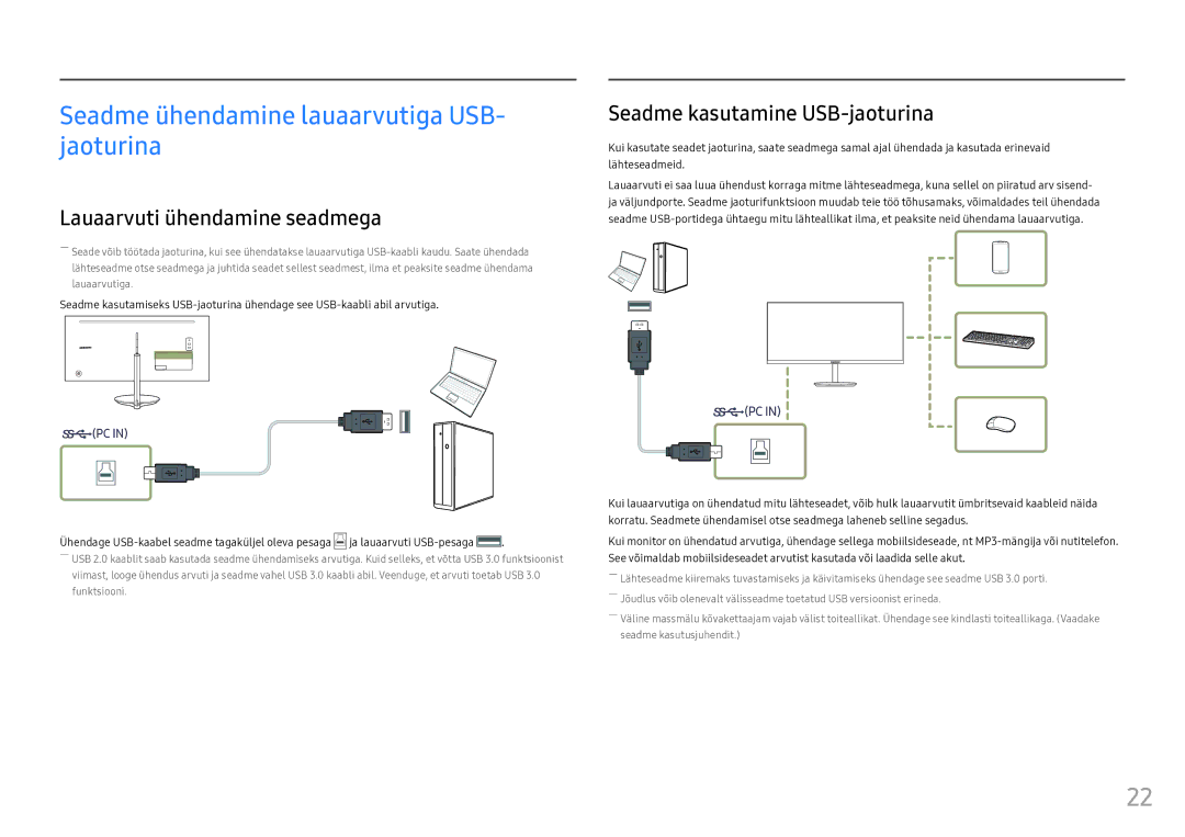 Samsung LC34F791WQUXEN manual Seadme ühendamine lauaarvutiga USB- jaoturina, Lauaarvuti ühendamine seadmega 