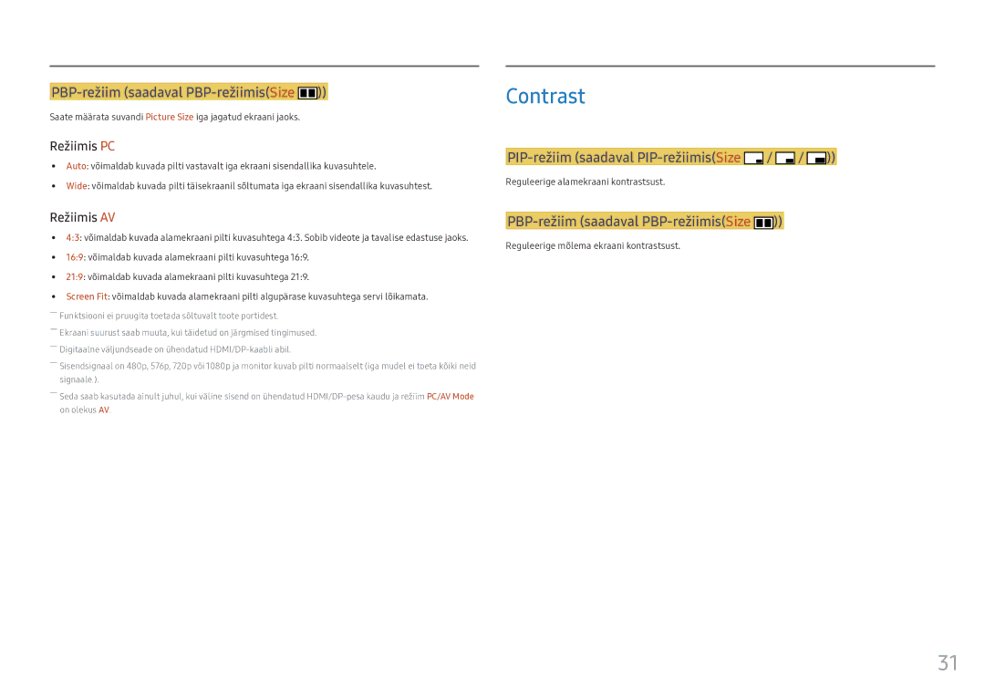 Samsung LC34F791WQUXEN manual Reguleerige alamekraani kontrastsust, Reguleerige mõlema ekraani kontrastsust 