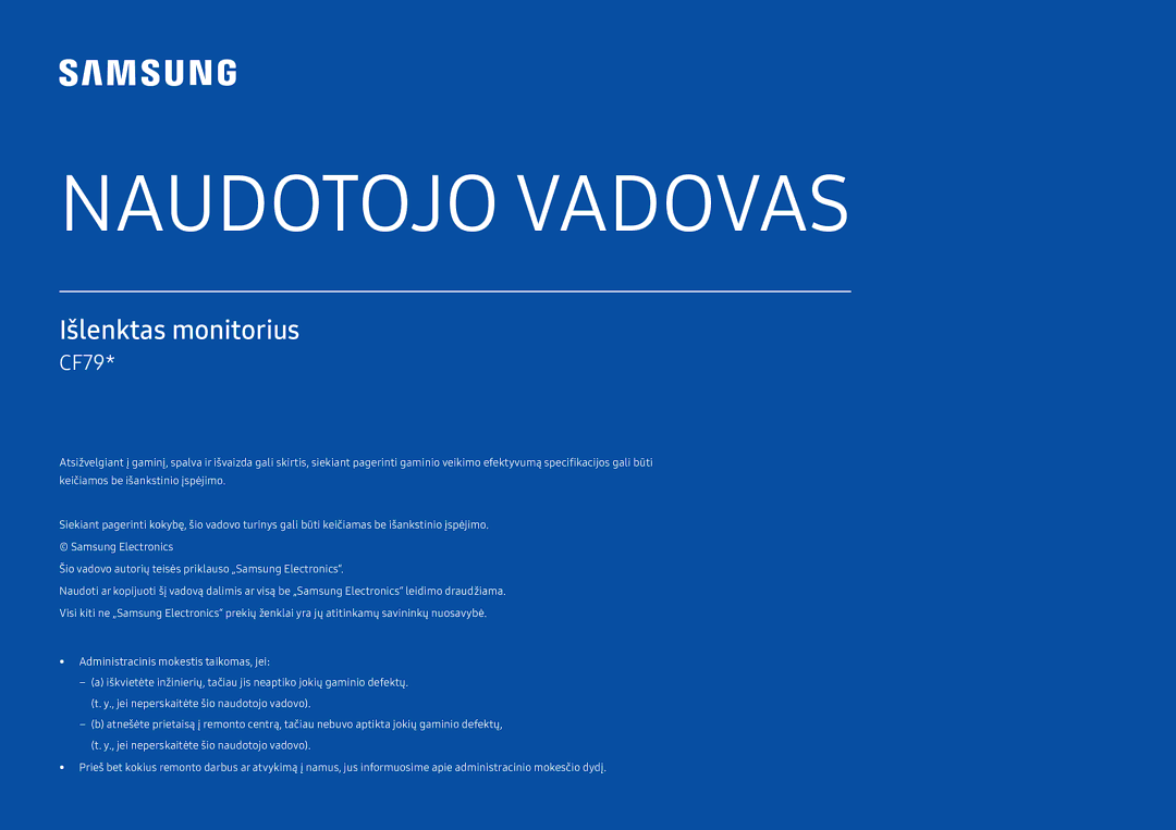 Samsung LC34F791WQUXEN manual Naudotojo Vadovas 