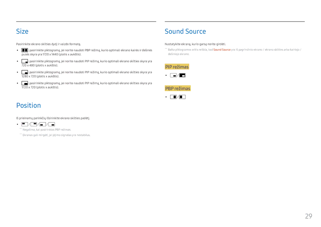 Samsung LC34F791WQUXEN manual Size, Position, Sound Source 