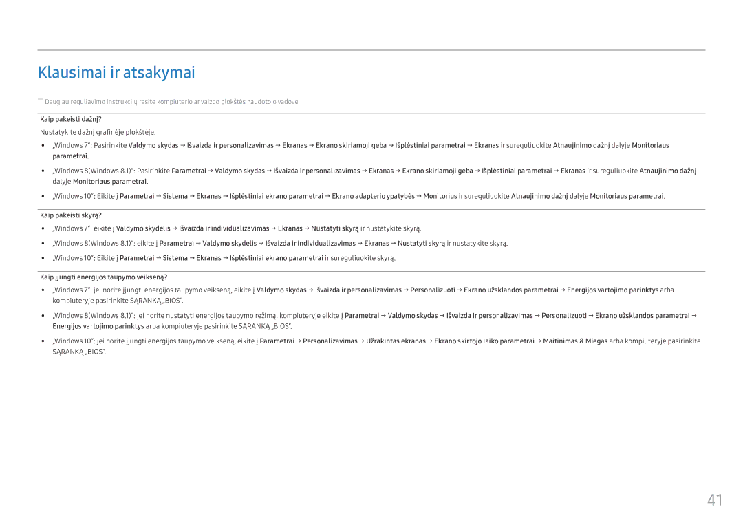 Samsung LC34F791WQUXEN manual Klausimai ir atsakymai, Nustatykite dažnį grafinėje plokštėje 