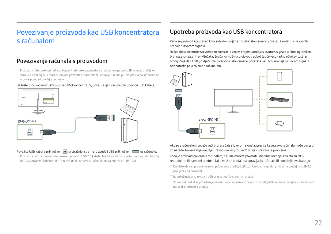 Samsung LC34F791WQUXEN manual Povezivanje proizvoda kao USB koncentratora s računalom, Povezivanje računala s proizvodom 