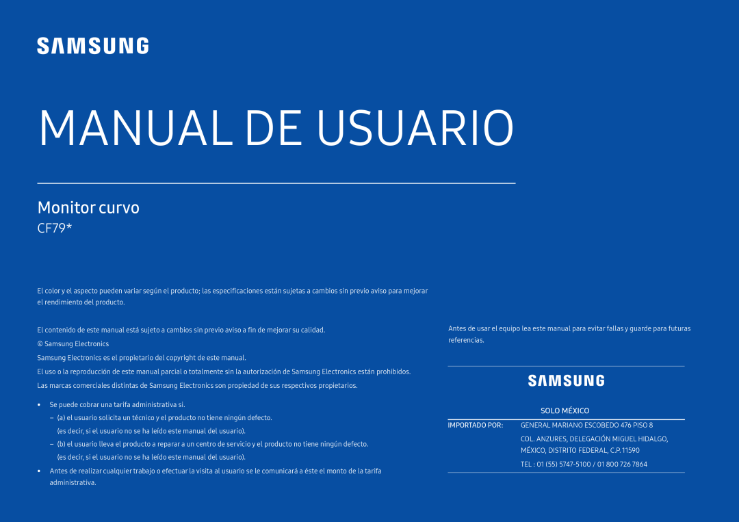 Samsung LC34F791WQUXEN manual Manual De Usuario, Monitor curvo, CF79, Solo México 