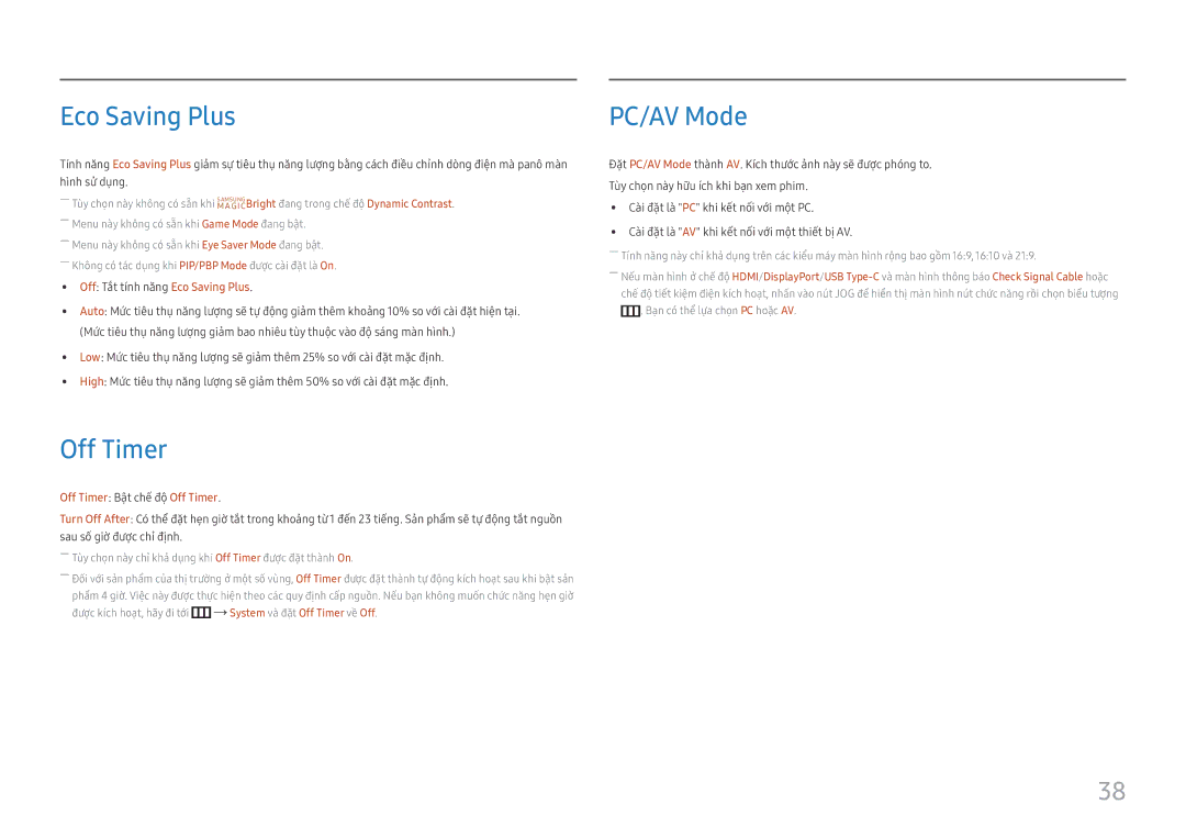 Samsung LC34H890WJEXXV manual Eco Saving Plus, Off Timer, PC/AV Mode 