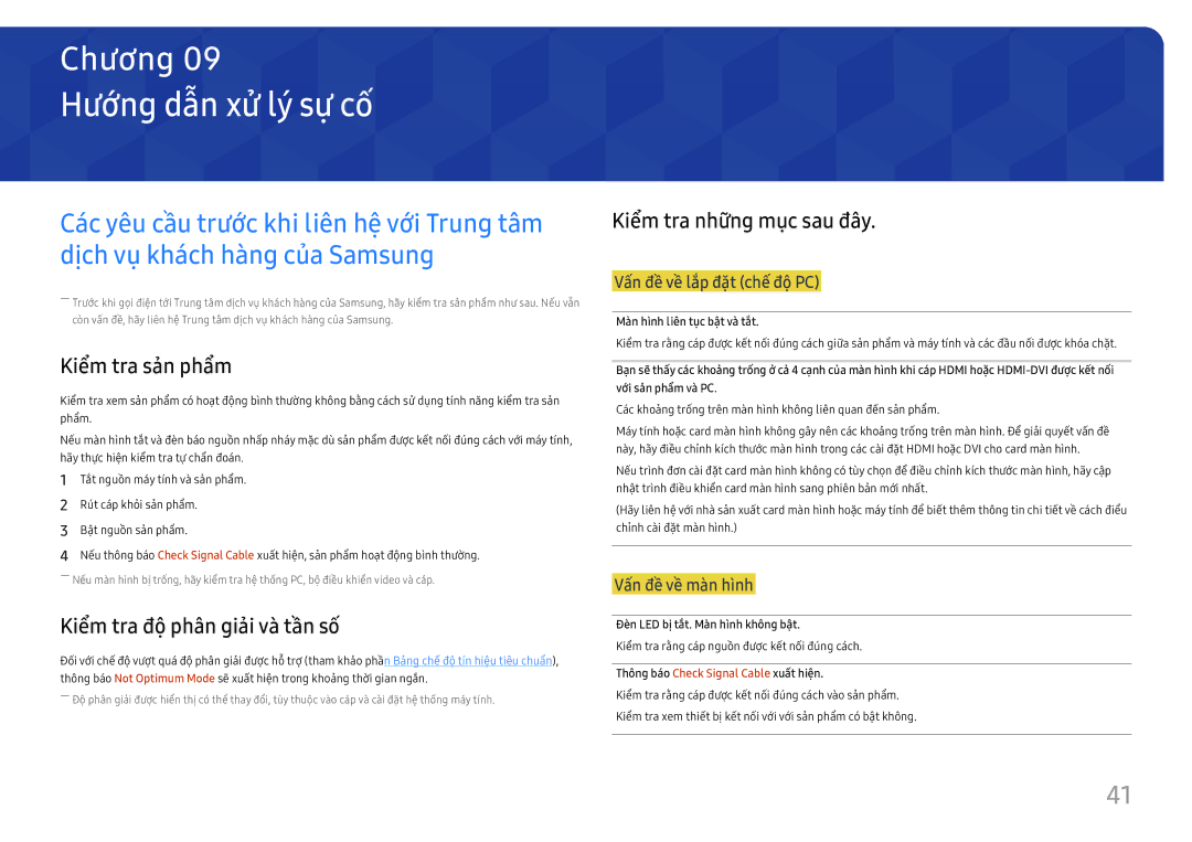 Samsung LC34H890WJEXXV manual Hướng dẫn xử lý́ sự cố́, Kiể̉m tra sản phẩ̉m, Kiể̉m tra độ phân giải và̀ tầ̀n số́ 