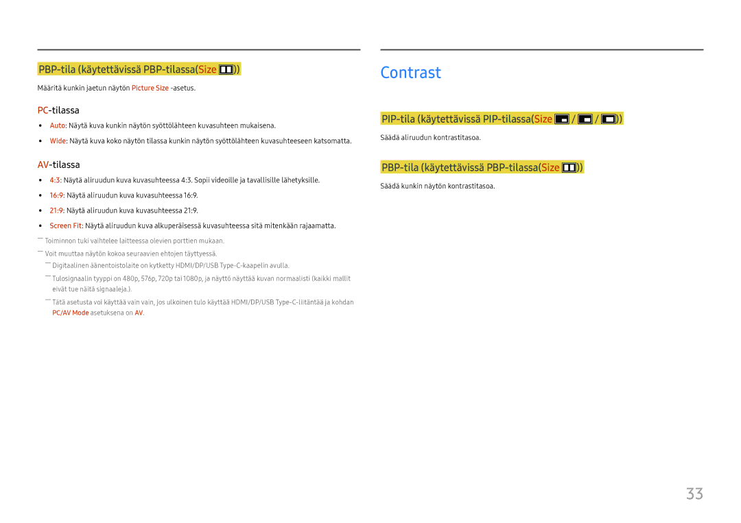 Samsung LC34H890WJUXXE, LC34H890WJUXEN manual Määritä kunkin jaetun näytön Picture Size -asetus 