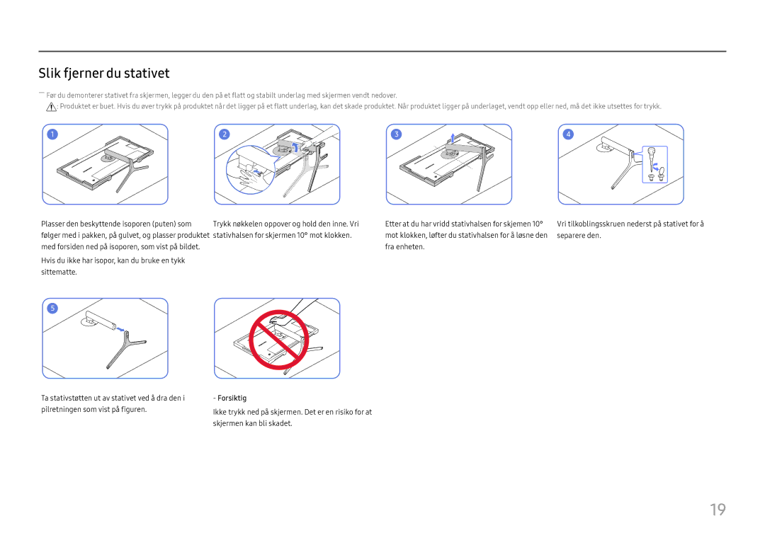 Samsung LC34H890WJUXXE, LC34H890WJUXEN manual Slik fjerner du stativet 