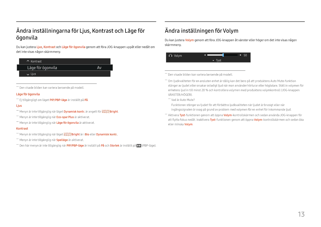 Samsung LC34H890WJUXXE, LC34H890WJUXEN manual Ändra inställningen för Volym, Läge för ögonvila 