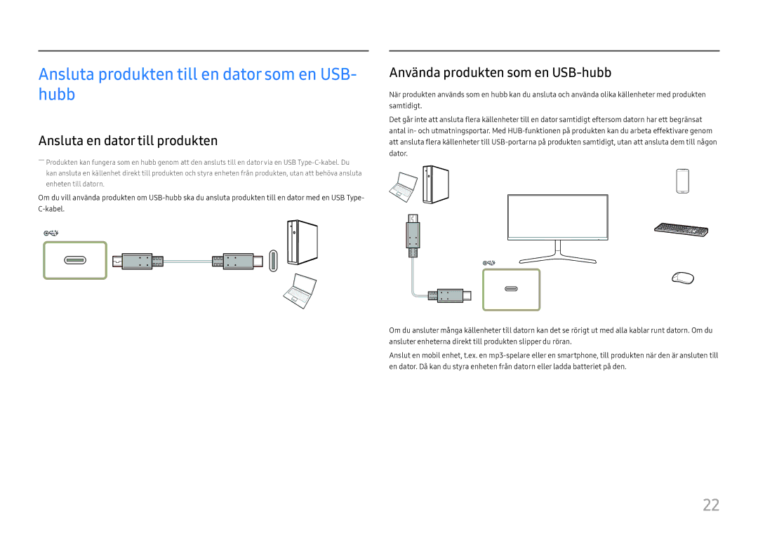 Samsung LC34H890WJUXEN, LC34H890WJUXXE Ansluta produkten till en dator som en USB- hubb, Ansluta en dator till produkten 