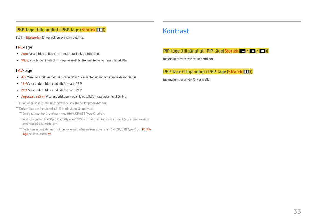 Samsung LC34H890WJUXXE, LC34H890WJUXEN manual Ställ in Bildstorlek för var och en av skärmdelarna 