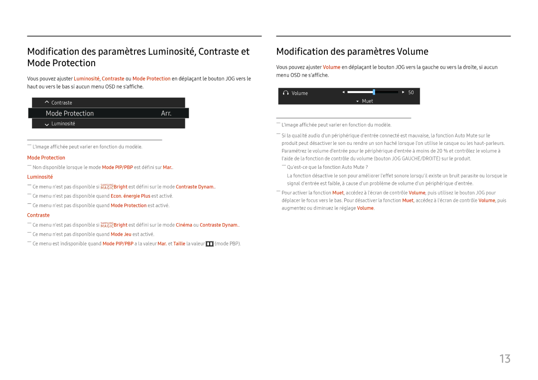 Samsung LC34H890WJUXEN manual Modification des paramètres Volume, Luminosité 