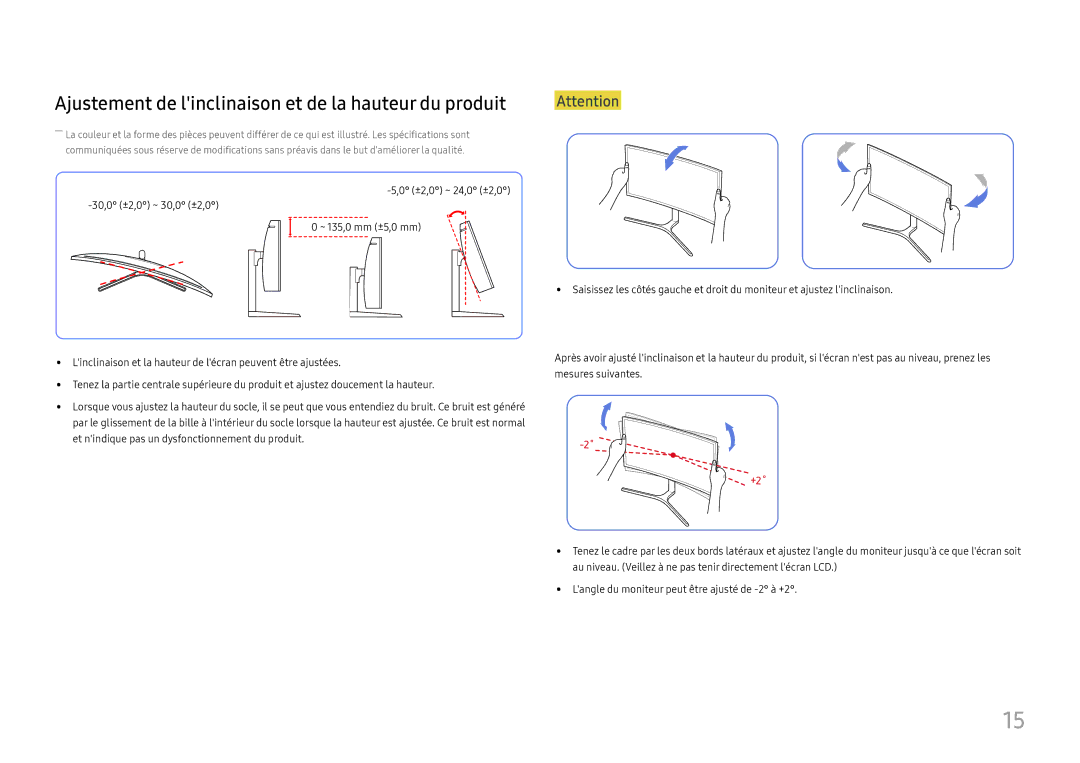 Samsung LC34H890WJUXEN manual Ajustement de linclinaison et de la hauteur du produit, +2˚ 