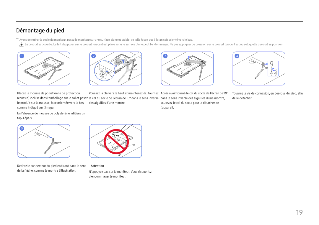 Samsung LC34H890WJUXEN manual Démontage du pied 