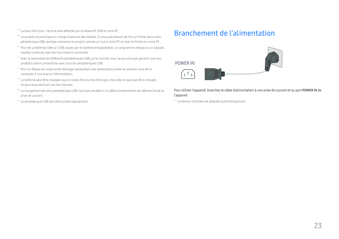 Samsung LC34H890WJUXEN manual Branchement de lalimentation, Power 