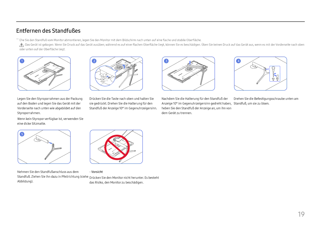 Samsung LC34H890WJUXEN manual Entfernen des Standfußes 