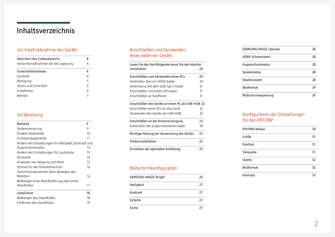 Samsung LC34H890WJUXEN manual Inhaltsverzeichnis 