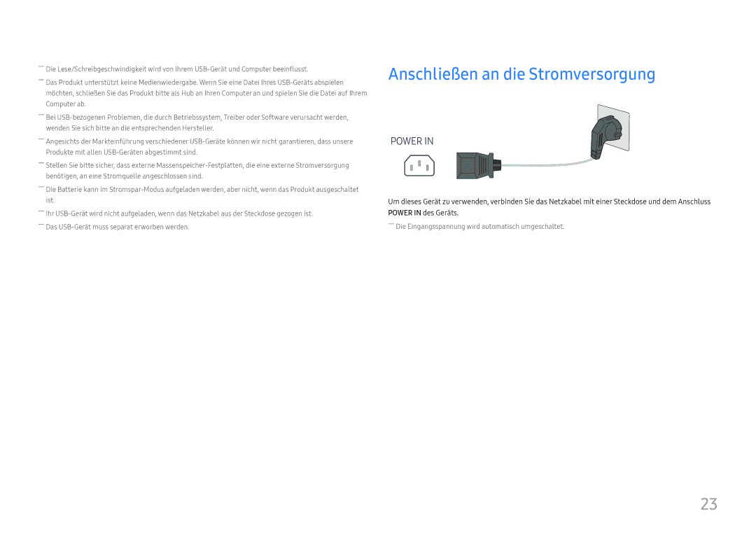 Samsung LC34H890WJUXEN manual Anschließen an die Stromversorgung, Power 