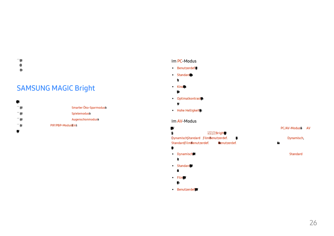 Samsung LC34H890WJUXEN manual Bildschirmkonfiguration, Samsung Magic Bright 