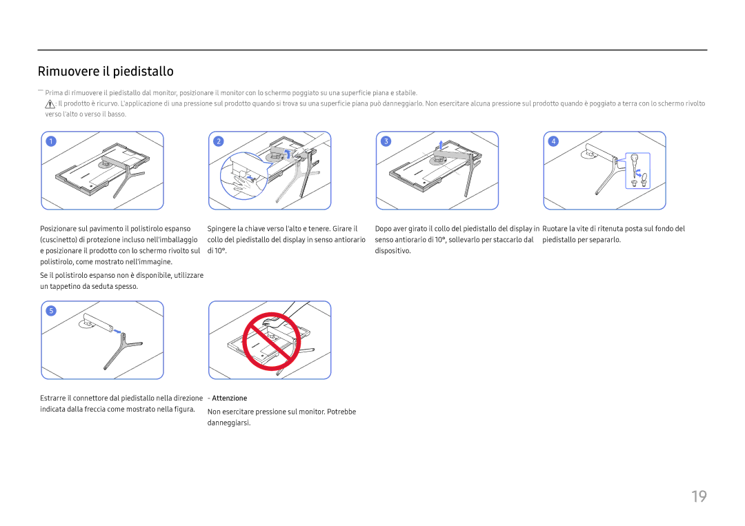 Samsung LC34H890WJUXEN manual Rimuovere il piedistallo 