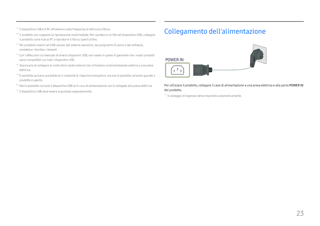 Samsung LC34H890WJUXEN manual Collegamento dellalimentazione, Power 