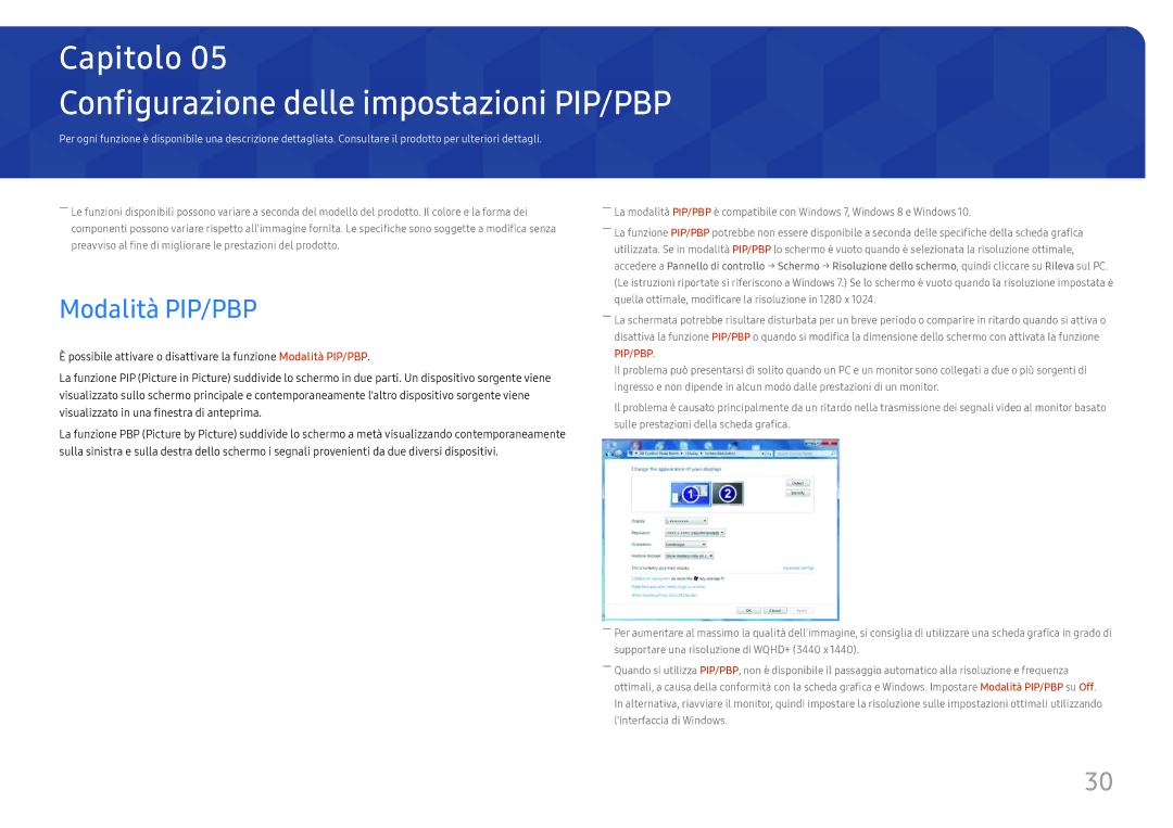 Samsung LC34H890WJUXEN manual Configurazione delle impostazioni PIP/PBP, Modalità PIP/PBP 