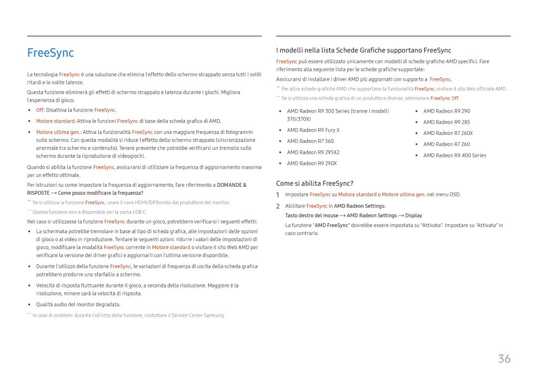 Samsung LC34H890WJUXEN manual FreeSync, Risposte Come posso modificare la frequenza? 