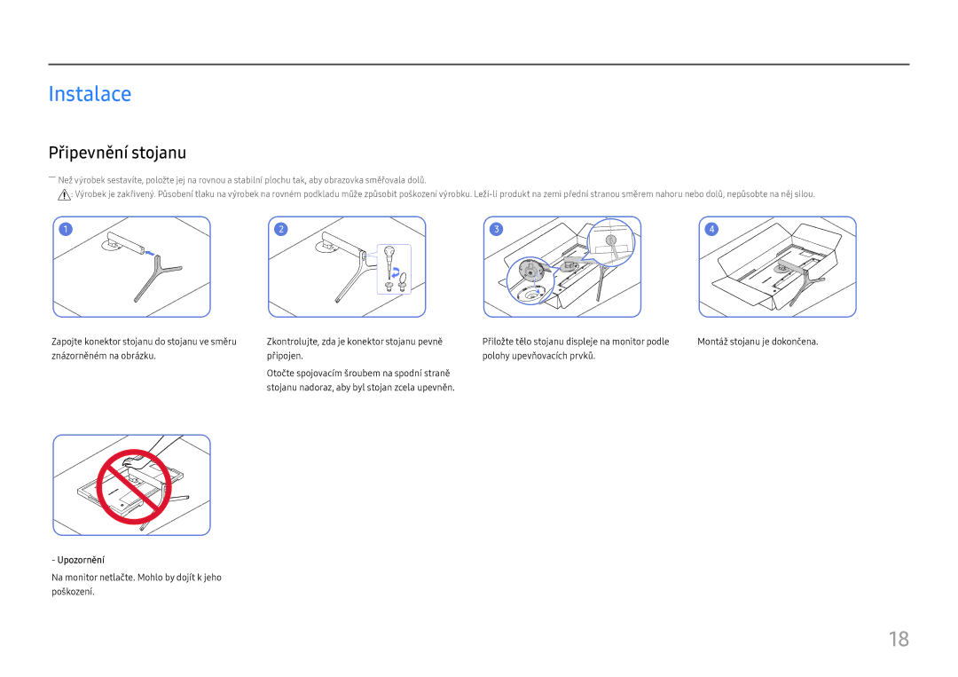 Samsung LC34H890WJUXEN manual Instalace, Připevnění stojanu 