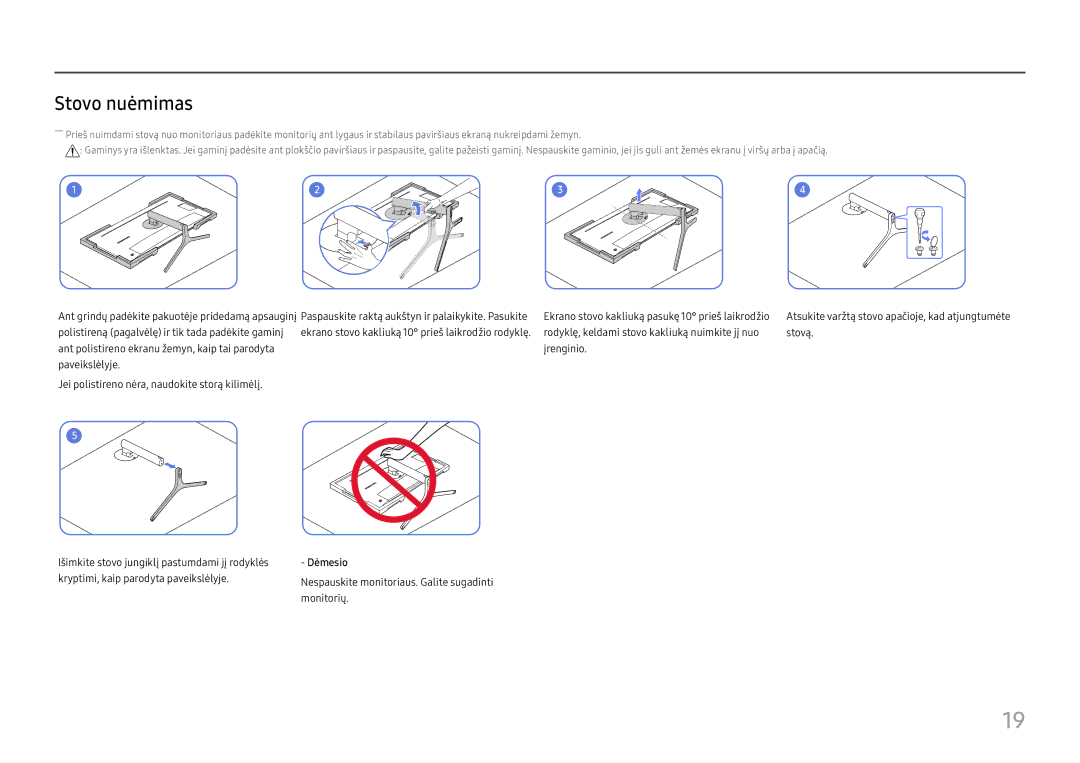 Samsung LC34H890WJUXEN manual Stovo nuėmimas 