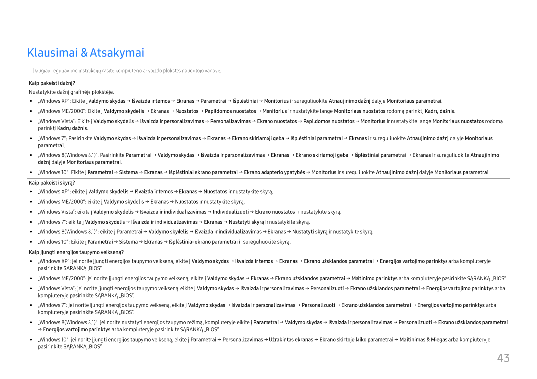 Samsung LC34H890WJUXEN manual Klausimai & Atsakymai, Kaip pakeisti dažnį? 