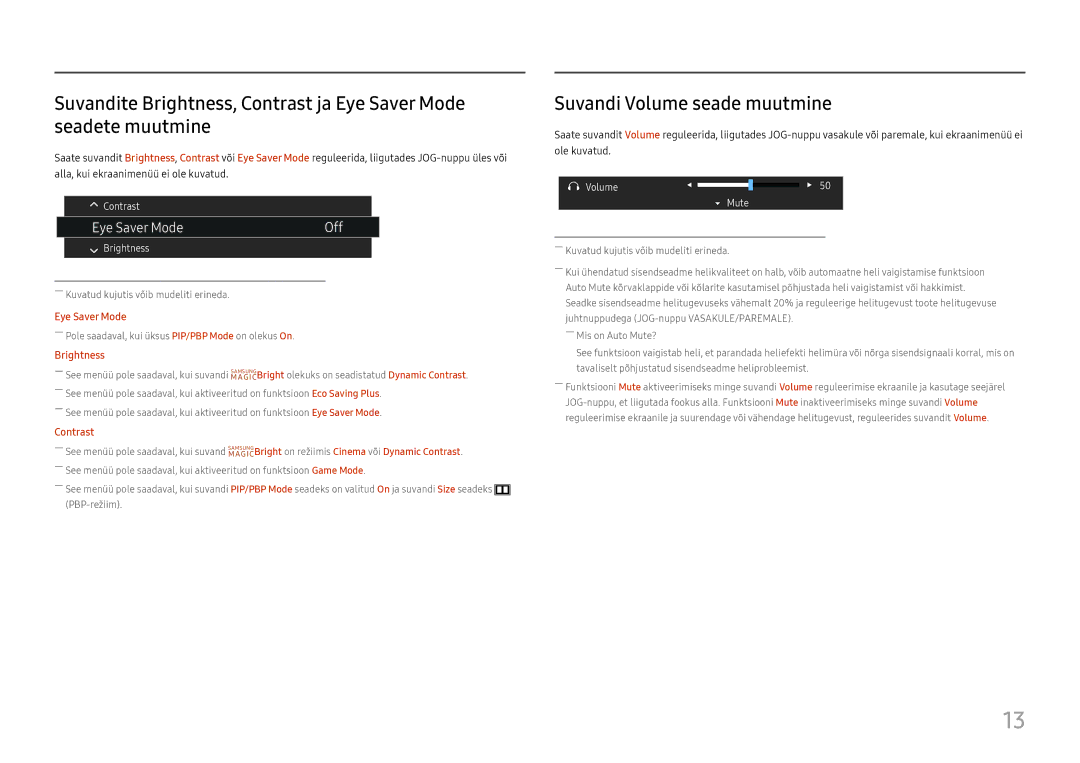 Samsung LC34H890WJUXEN manual Suvandi Volume seade muutmine, Brightness 