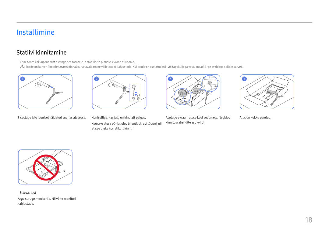 Samsung LC34H890WJUXEN manual Installimine, Statiivi kinnitamine, Ettevaatust 