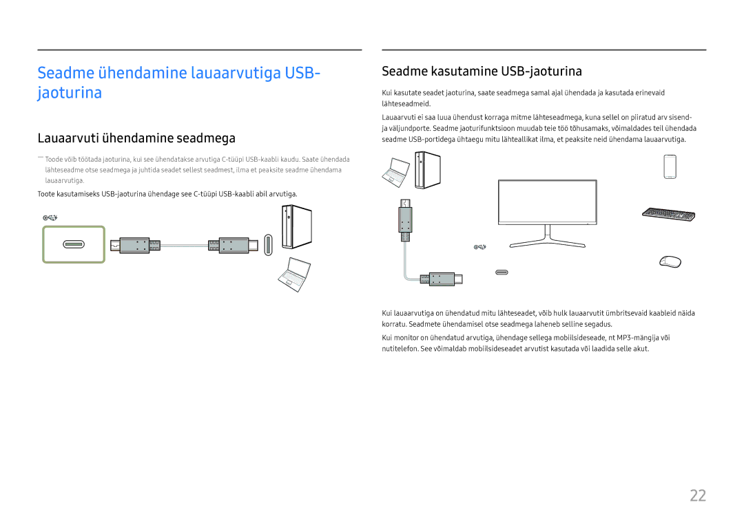 Samsung LC34H890WJUXEN manual Seadme ühendamine lauaarvutiga USB- jaoturina, Lauaarvuti ühendamine seadmega 