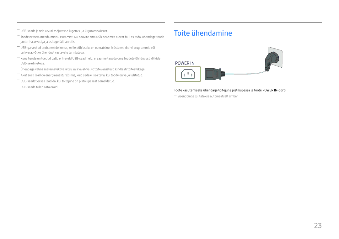 Samsung LC34H890WJUXEN manual Toite ühendamine, Power 