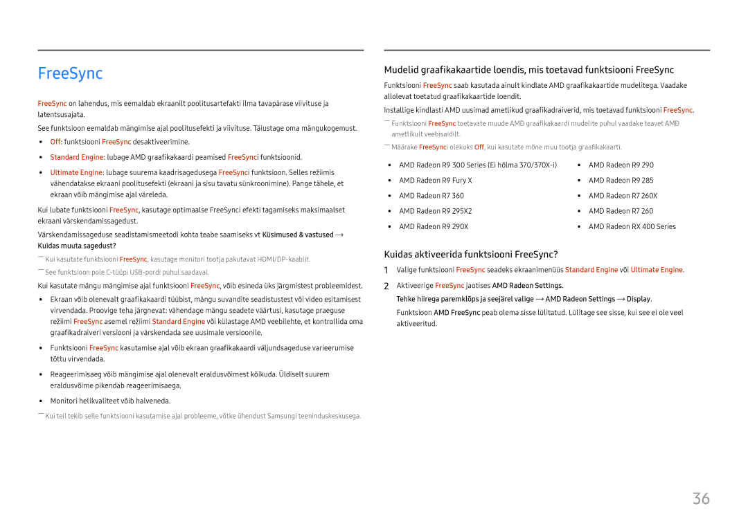 Samsung LC34H890WJUXEN manual FreeSync, Kuidas muuta sagedust? 