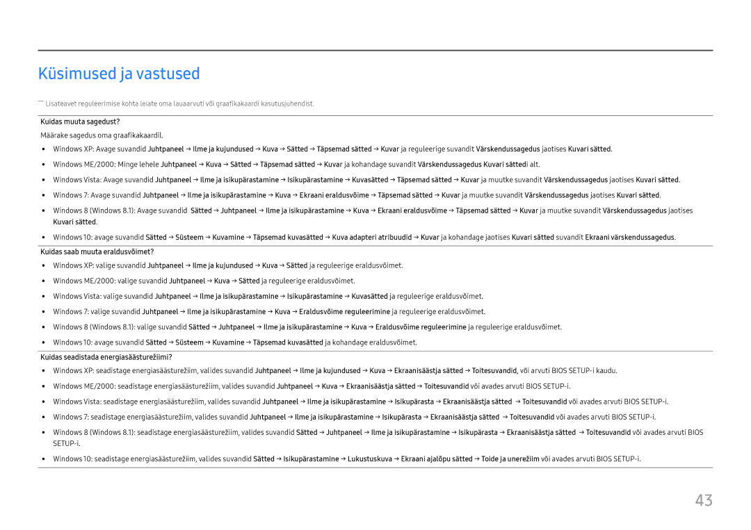 Samsung LC34H890WJUXEN manual Küsimused ja vastused, Kuidas seadistada energiasäästurežiimi? 