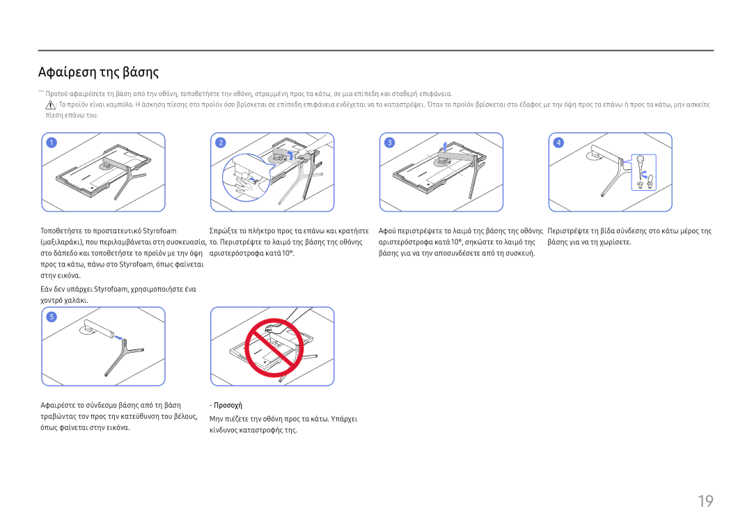 Samsung LC34H890WJUXEN manual Αφαίρεση της βάσης 