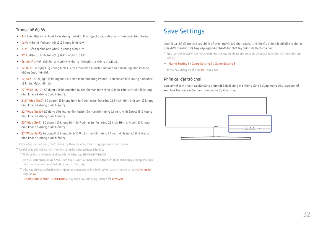 Samsung LC49HG90DMEXXV manual Save Settings, Phí́m cài đặt trò chơi 