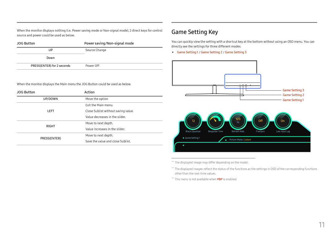 Samsung LC49HG90DMMXCH, LC49HG90DMUXEN, LC49HG90DMEXXV, LC49HG90DMIXCI manual Game Setting Key 