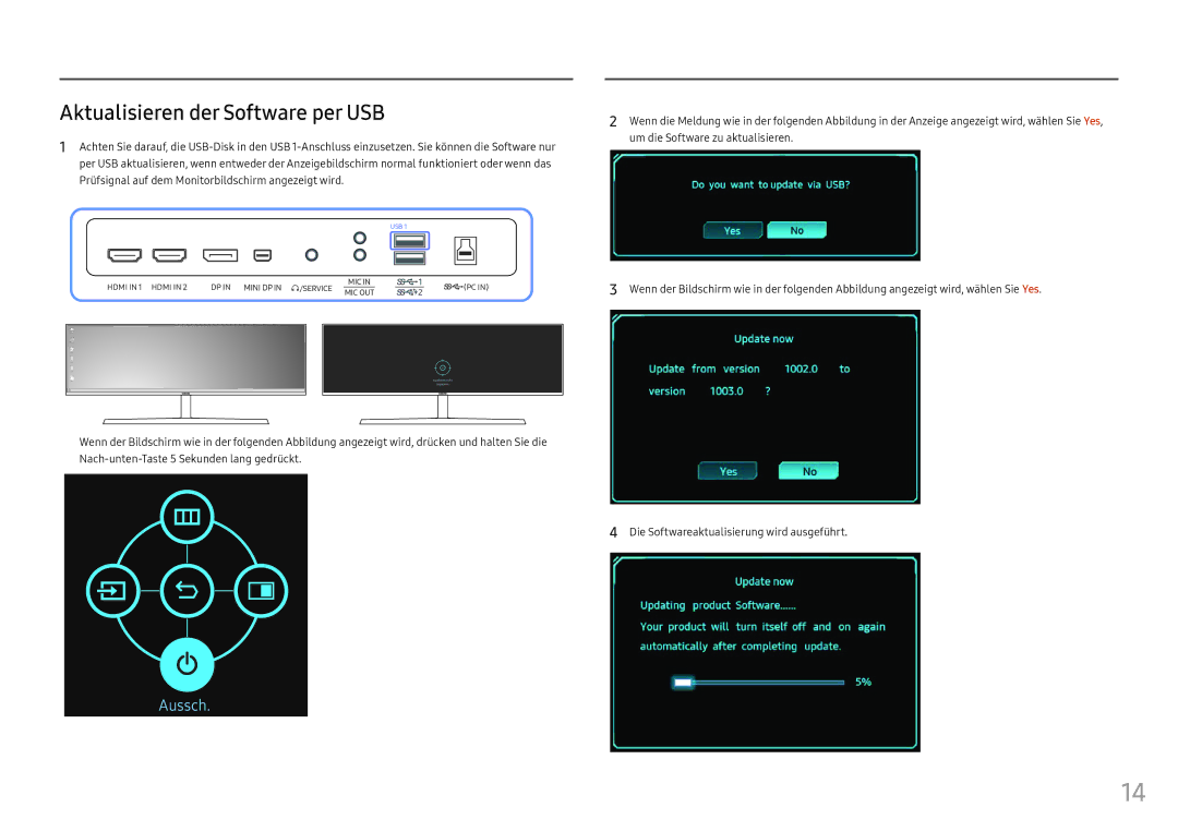 Samsung LC49HG90DMUXEN manual Aktualisieren der Software per USB 