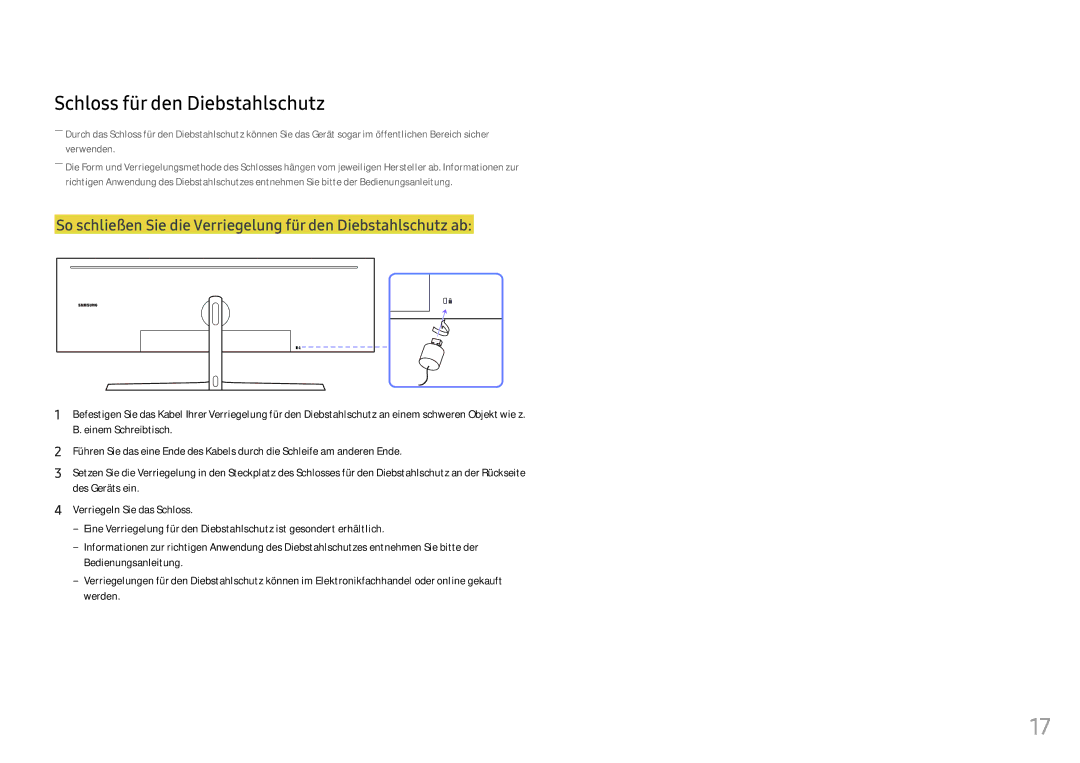 Samsung LC49HG90DMUXEN manual Schloss für den Diebstahlschutz 