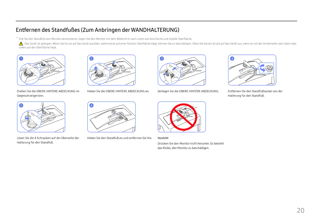 Samsung LC49HG90DMUXEN manual Entfernen des Standfußes Zum Anbringen der Wandhalterung 