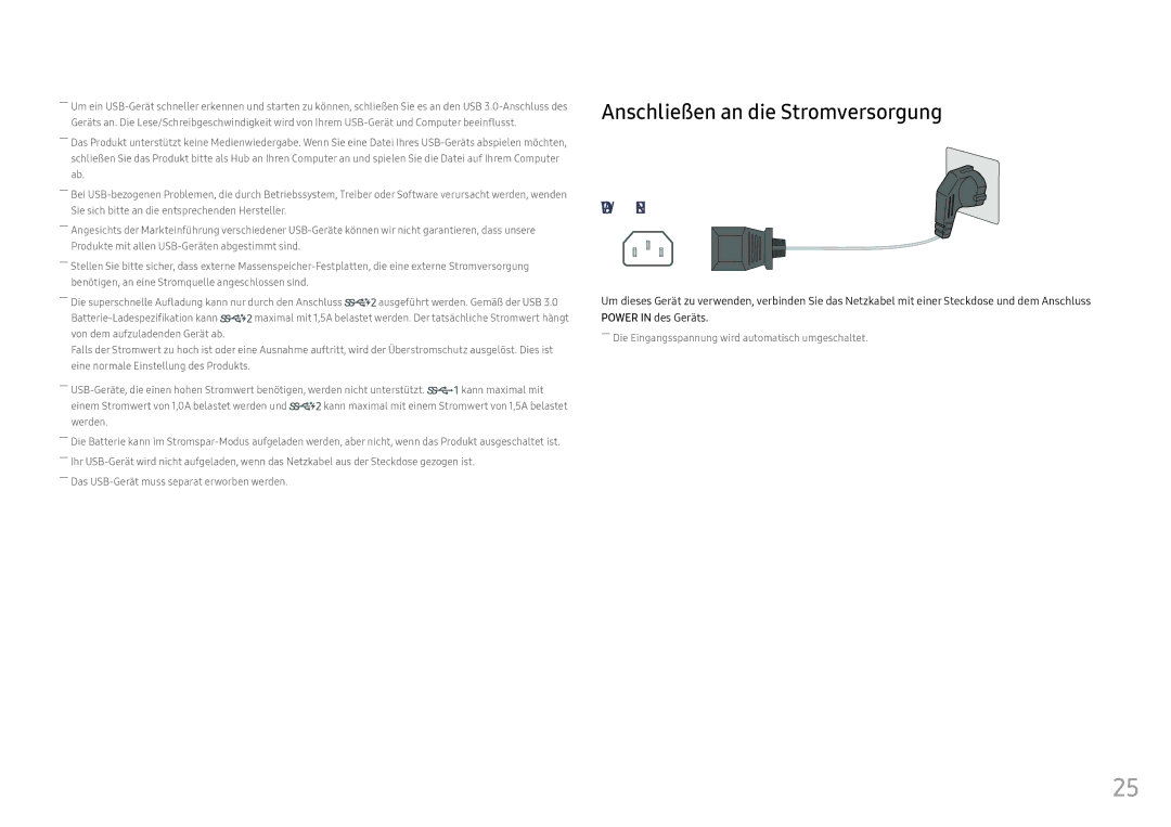 Samsung LC49HG90DMUXEN manual Anschließen an die Stromversorgung, Von dem aufzuladenden Gerät ab 