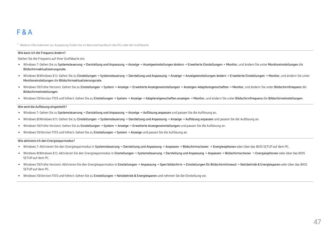 Samsung LC49HG90DMUXEN manual Wie kann ich die Frequenz ändern?, Stellen Sie die Frequenz auf Ihrer Grafikkarte ein 