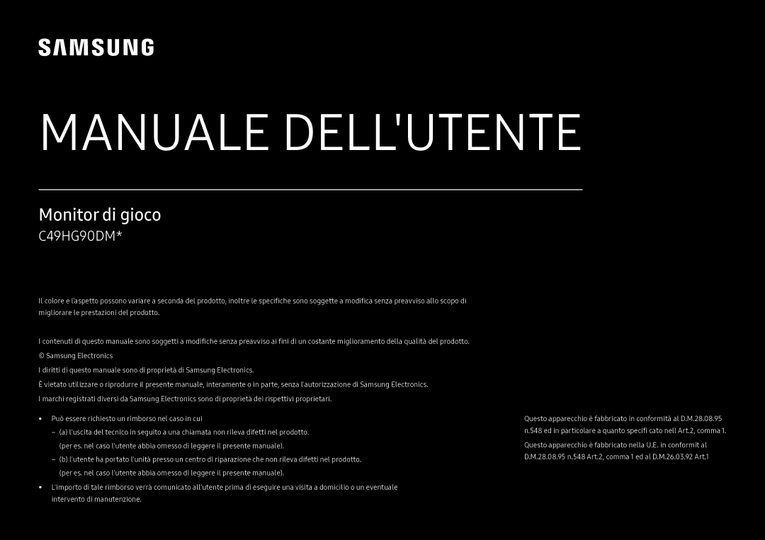 Samsung LC49HG90DMUXEN manual Manuale Dellutente 