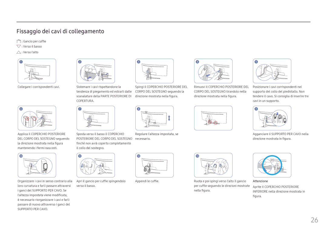 Samsung LC49HG90DMUXEN manual Fissaggio dei cavi di collegamento 