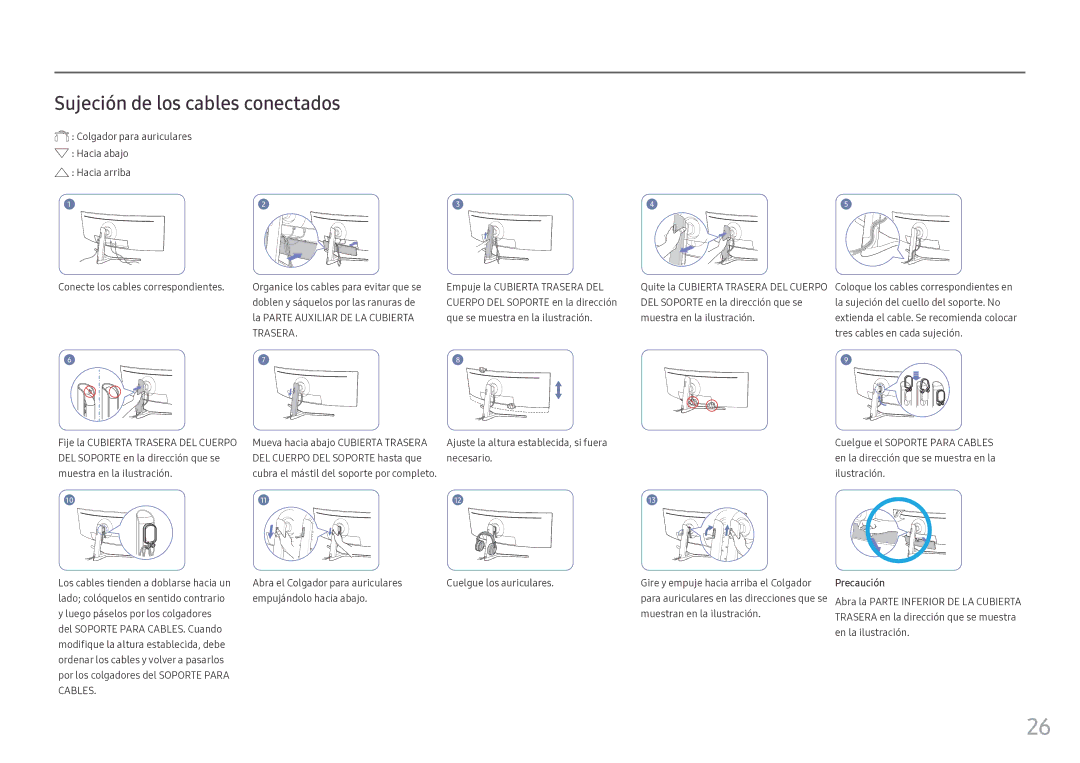 Samsung LC49HG90DMUXEN manual Sujeción de los cables conectados 